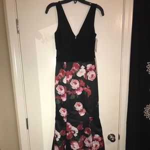 Black and Red Floral Prom Dress